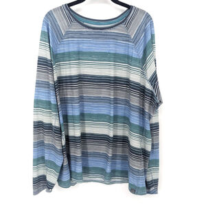 LL Bean Shirt Womens 3X Plus Blue Green Striped Long Sleeve Pullover Lightweight